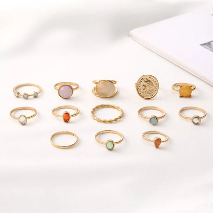 13 Piece 18K Gold-Plated Minimalist Ring Set