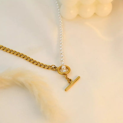 18K Gold-Plated Pearl Toggle Necklace