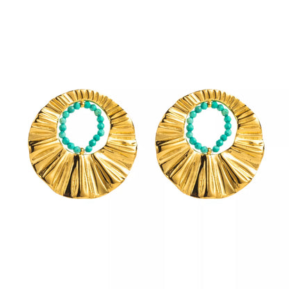 18K Gold-Plated Bead Round Earrings