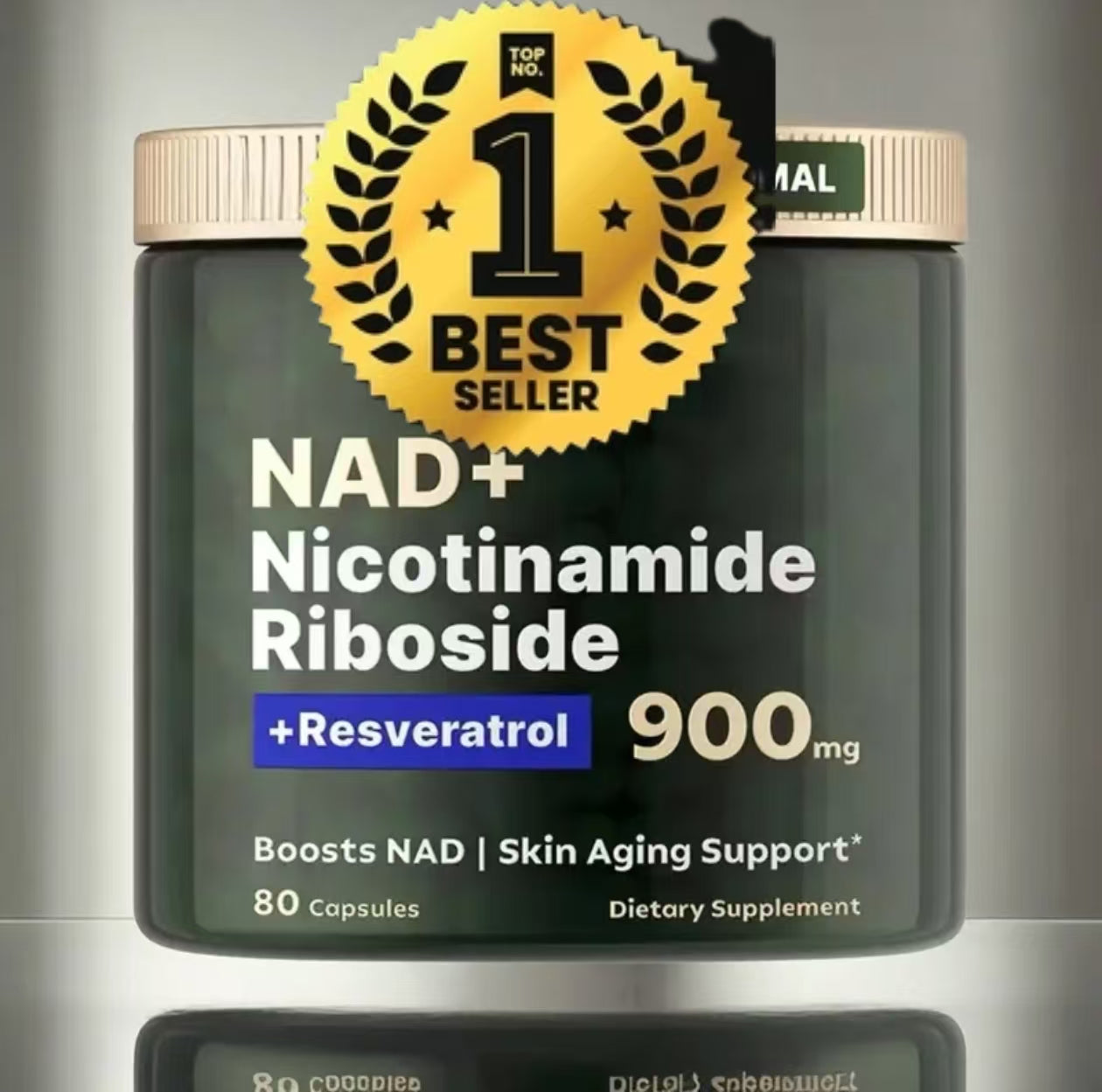 Reus Research NR900-NAD+Supplement for Skin Aging Support, Energy, and Focus - 80 Count - Vitamin Healthcare Fitness  NMN Supplement Alternative - Liposomal NAD w/Resveratrol - High Purity NAD Supplement for Anti-Aging, Energy, Focus