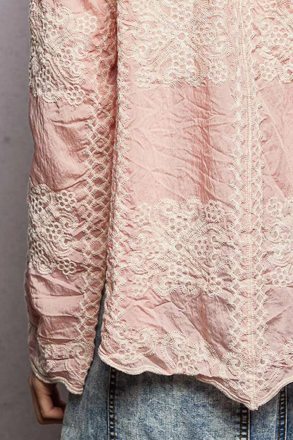 POL Embroidery Button Down Long Sleeve Shirt
