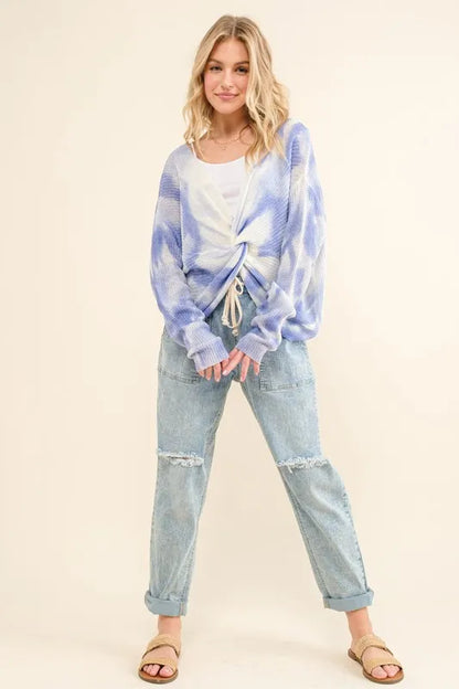 And The Why Blue Tie Dye Twisted Sweater