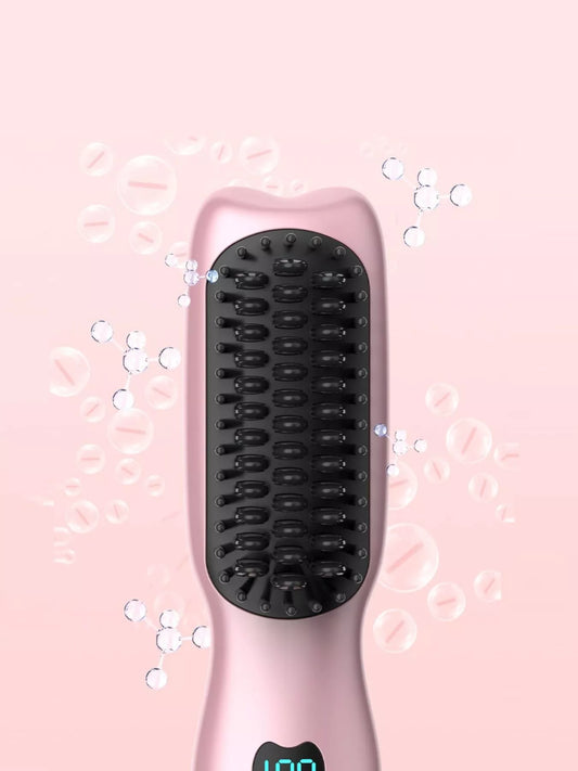 2-in-1 Mini Wireless Ionic Brush Hair Straightening Comb