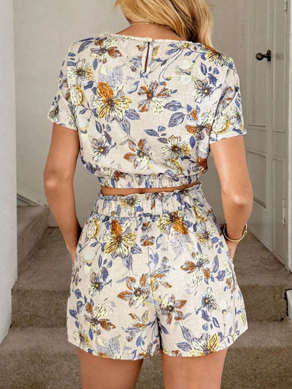 Floral Print Crop Top and Shorts Set