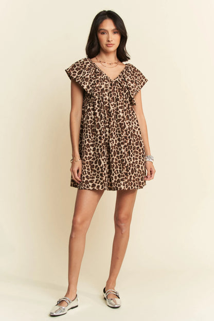 Davi & Dani Animal Printed Velvet Ribbon Mini Dress