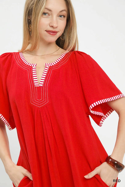 Umgee Linen Trim Tunic Dress