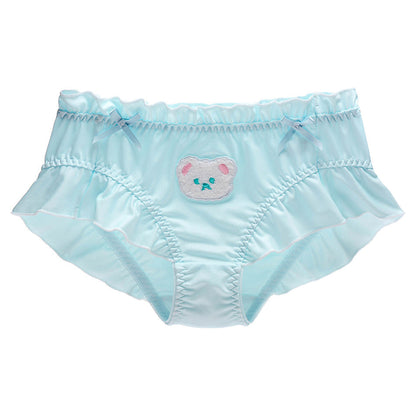 Cute Bear Embroidered Underwear Solid Color Milk Silk