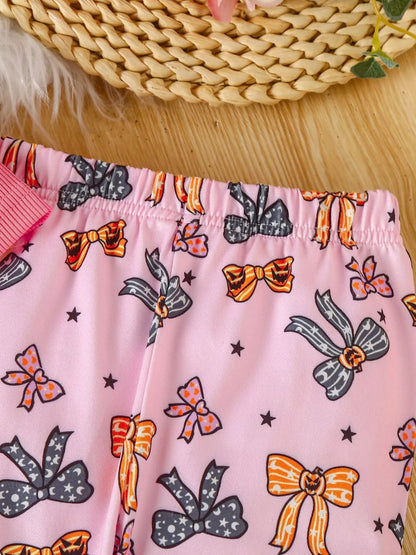 Children's Halloween Graphic Top and Pants 3-Piece Set with Headband