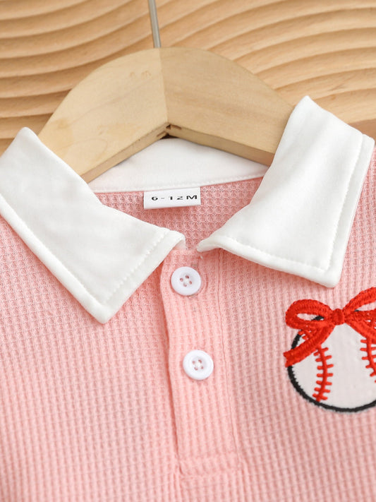 Children's Baseball Embroidered Pleated Dress