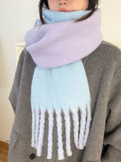 Color Block Fringe Winter Scarf