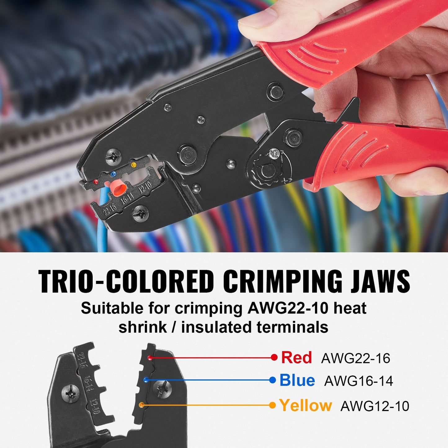 VEVOR Ratcheting Crimping Tool Set For Insulated Electrical Connectors AWG22-10 With Wire Stripper And 210pcs Heat Shrink Tubes Labor-Saving Ratcheting Wire Crimp Pliers