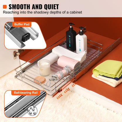 VEVOR  Pull Out Cabinet Organizer, Heavy Duty Slide Out Pantry Shelves, Chrome-Plated Steel Roll Out Drawers, Sliding Drawer Storage For Home, Inside Kitchen Cabinet, Bathroom, Under Sink