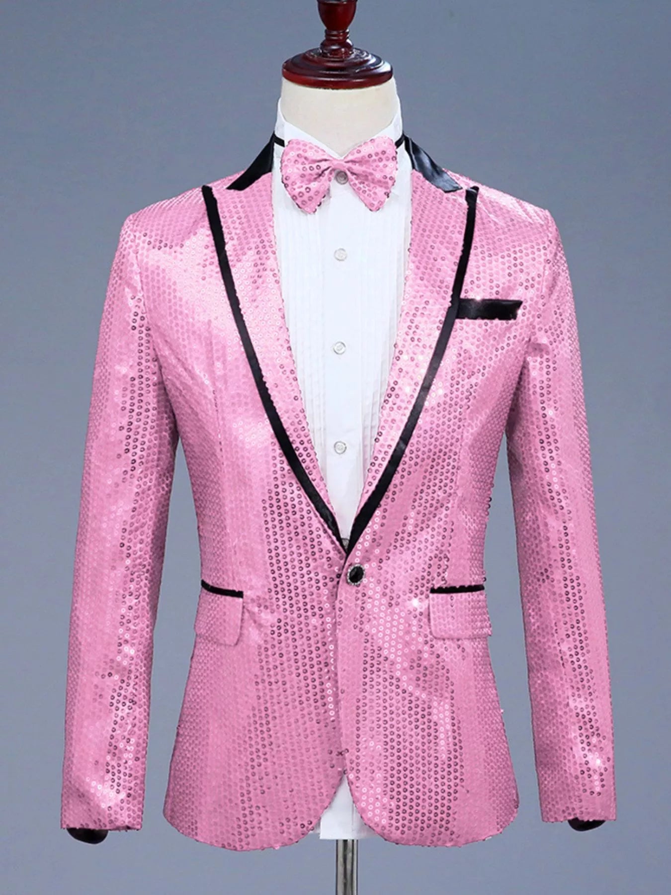 Men's Full Size Sequin One Button Long Sleeve Blazer Plus Size