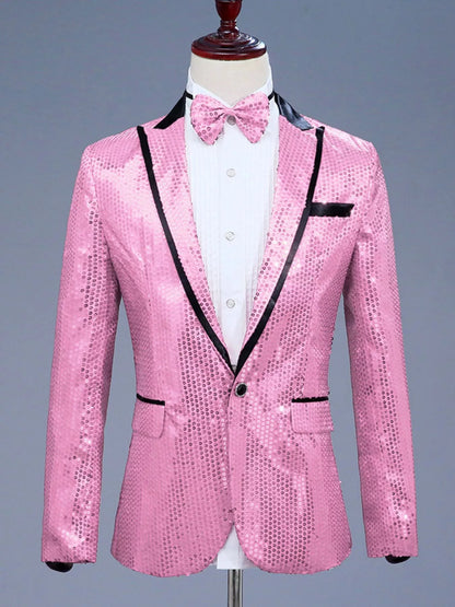 Men's Full Size Sequin One Button Long Sleeve Blazer Plus Size