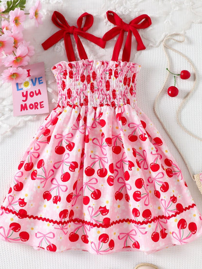 Children's Cherry Print Smocked Dress
