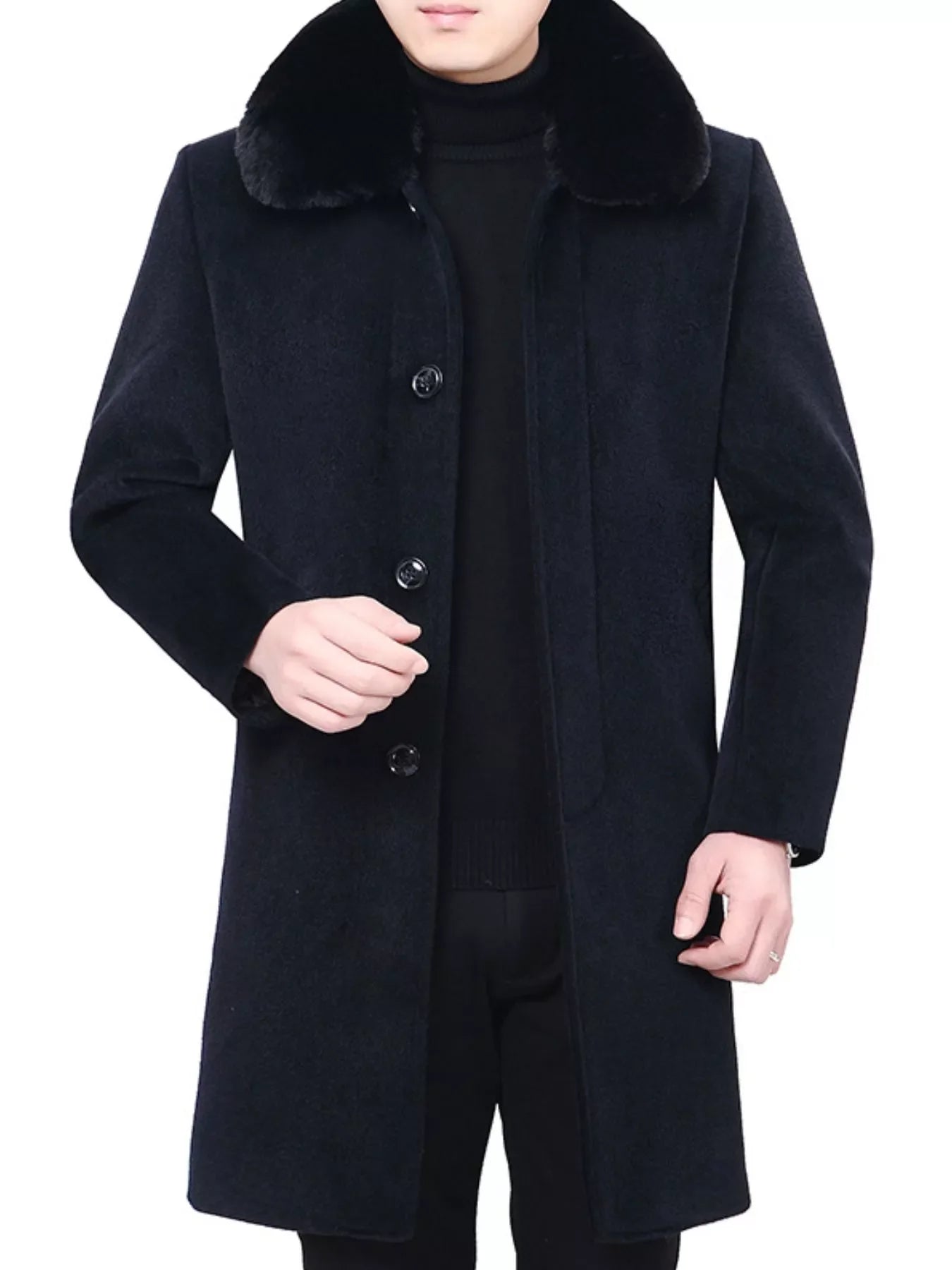 Men's Fur Collar Button Up Overcoat