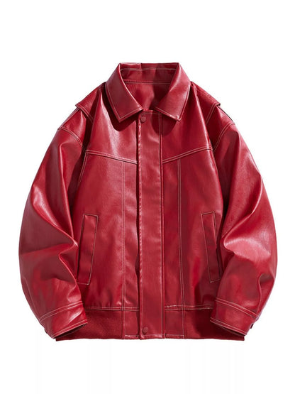 Men's Plus Size Zip Up Leather Jacket