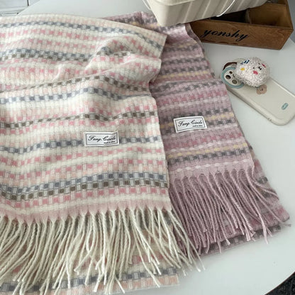Plaid Fringe Warm Scarf