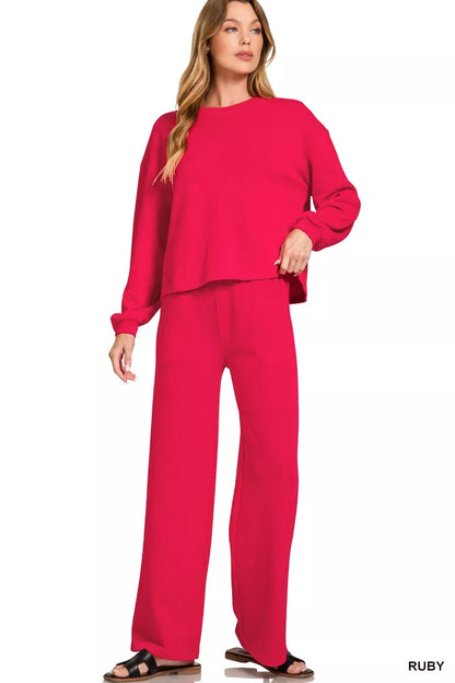 Zenana French Rib Pullover and Pants Set
