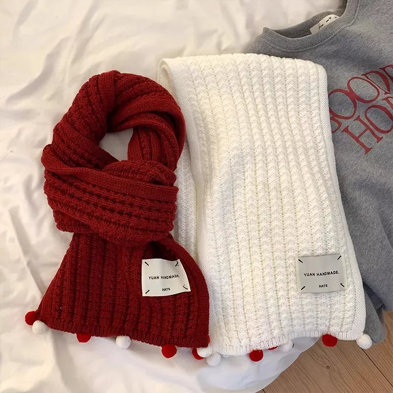 Handmade Knitted Pom-Pom Scarf