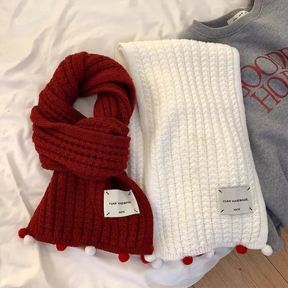 Handmade Knitted Pom-Pom Scarf
