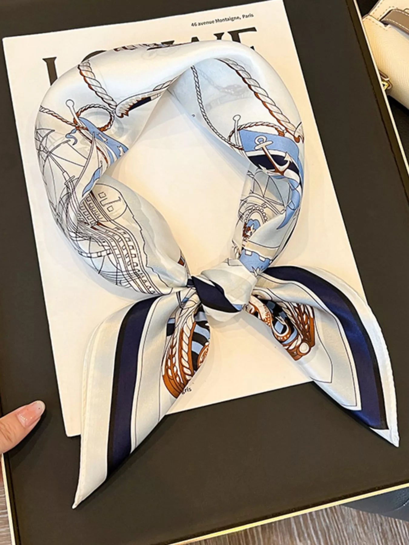 Nautical Print Silk Square Scarf