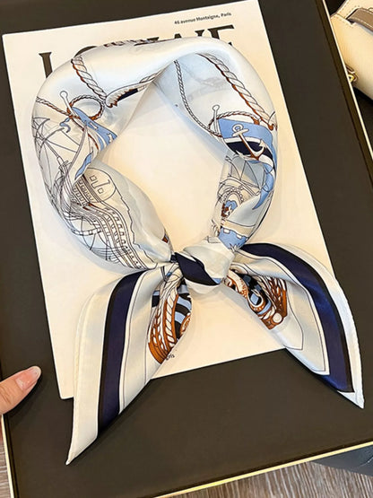 Nautical Print Silk Square Scarf