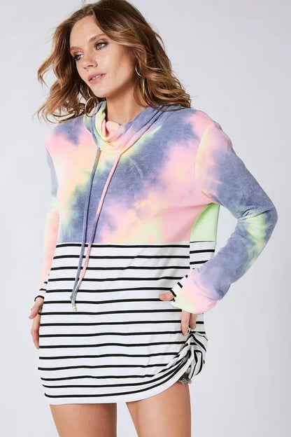 BiBi Tie Dye French Terry Cowl Neck Top