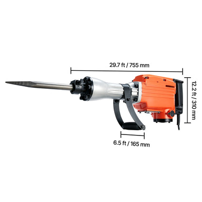 VEVOR Demolition Jack Hammer Concrete Breaker 2200W Electric Hammer 6 Chisel Bits
