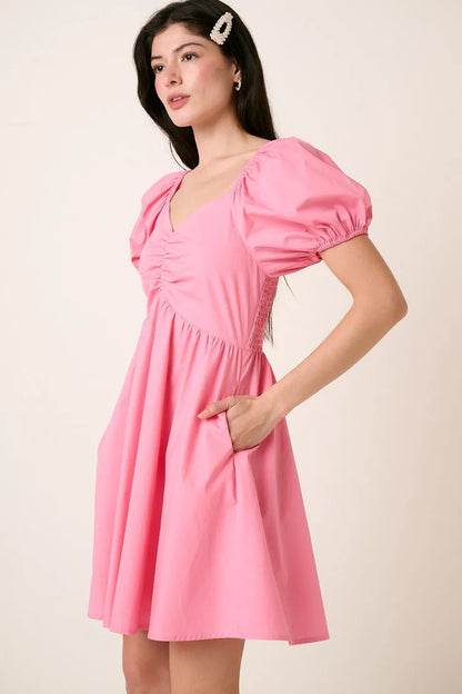 Mittoshop Sweetheart Puff Sleeve Smocked Mini Dress