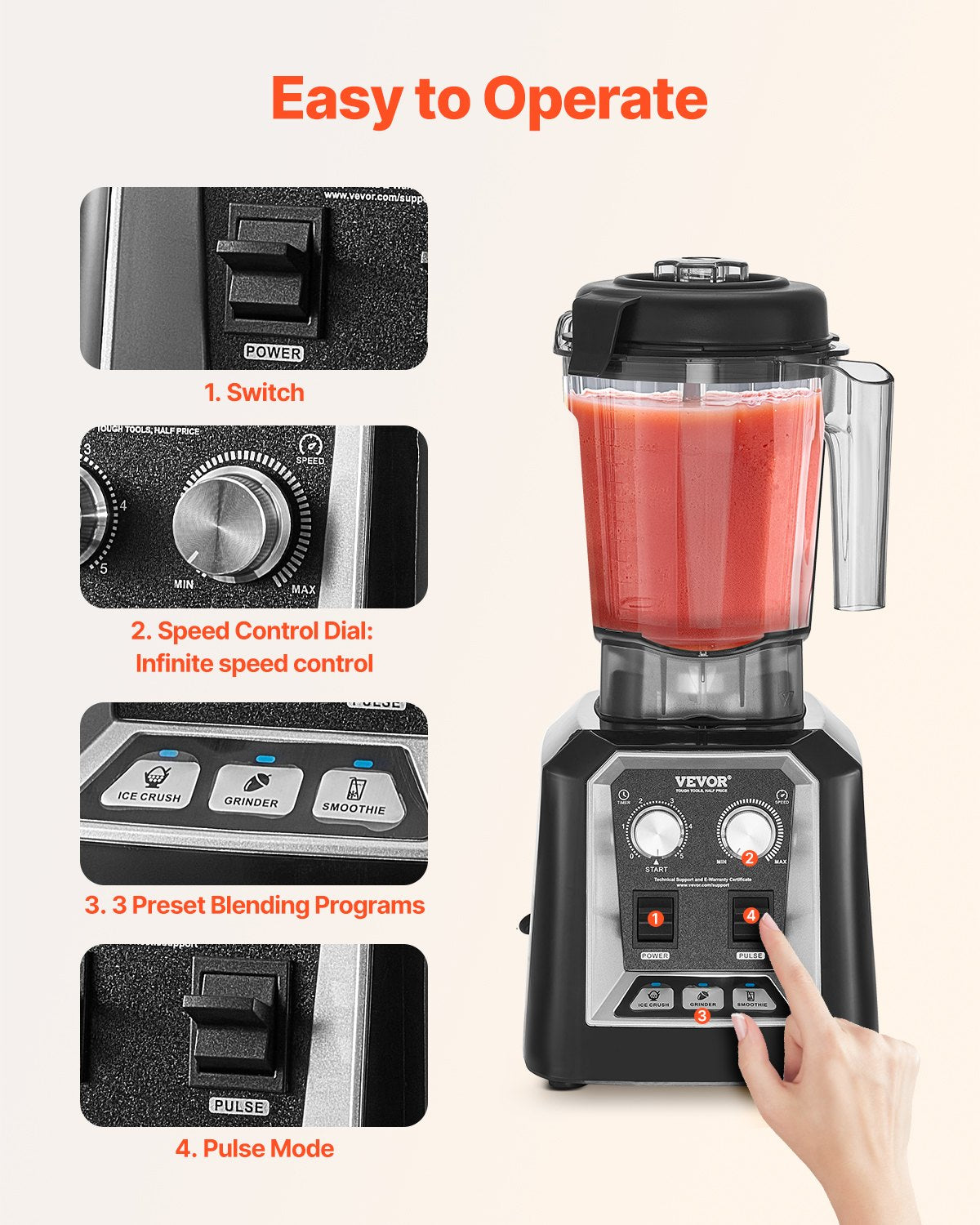 68 Oz 1400W Blender For Smoothies Food Processing Blender For Kitchen