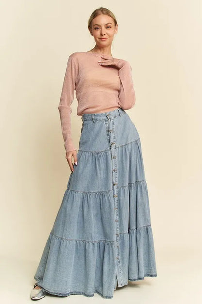 Davi & Dani Glitter Mesh Lettuce Hem Long Sleeve Top