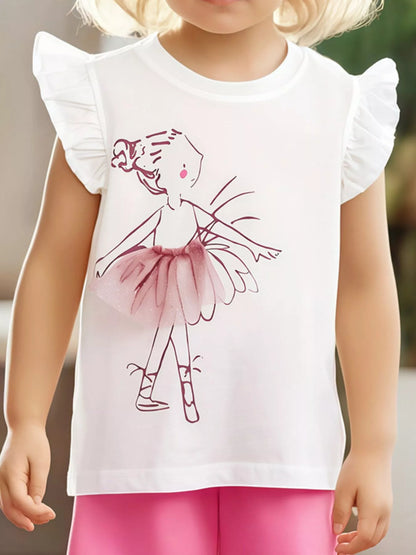 Children's Ballerina Graphic Ruffle Sleeve Top