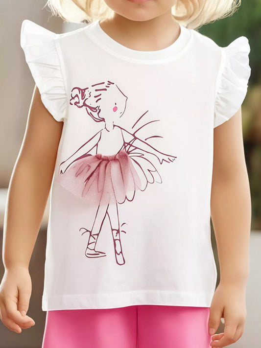 Children's Ballerina Graphic Ruffle Sleeve Top