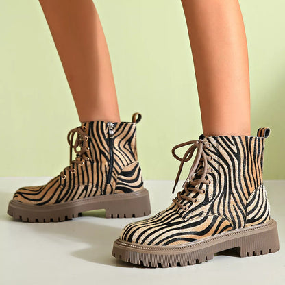 Animal Print Lace-Up Ankle Boots