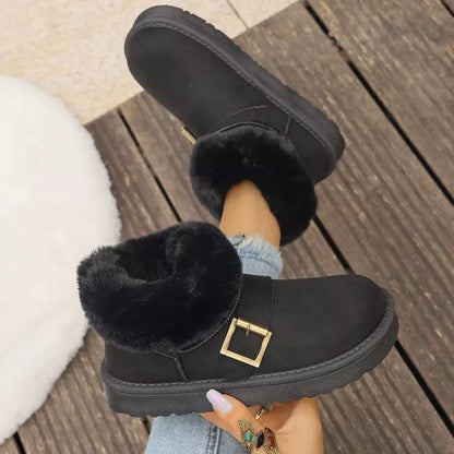 Fuzzy Trim Buckle Accent Winter Boots