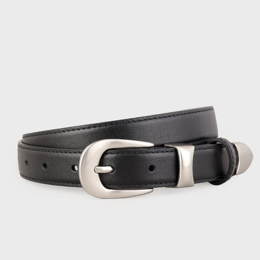 Classic Leather Belt with Silver Buckle