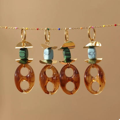 Turquoise Resin Geometric Drop Earrings
