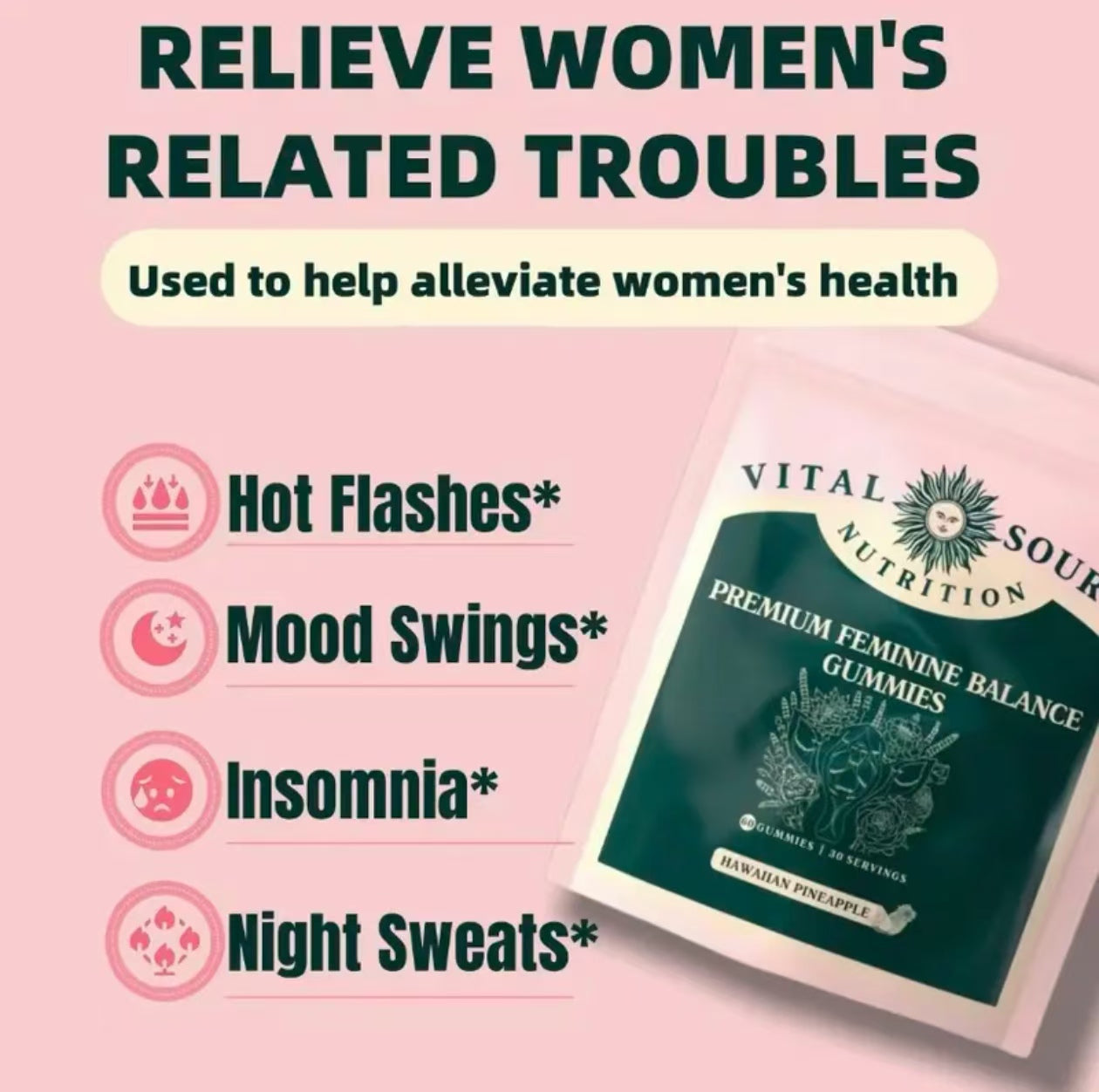 Vital Source Nutrition - Premium Feminine Balance Gummies - for Women’s Health & Wellness - Immune Support - Vegan, Gluten-Free - Hawaiian Pineapple - 60 Gummies - 30 Servings