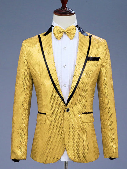 Men's Full Size Sequin One Button Long Sleeve Blazer Plus Size