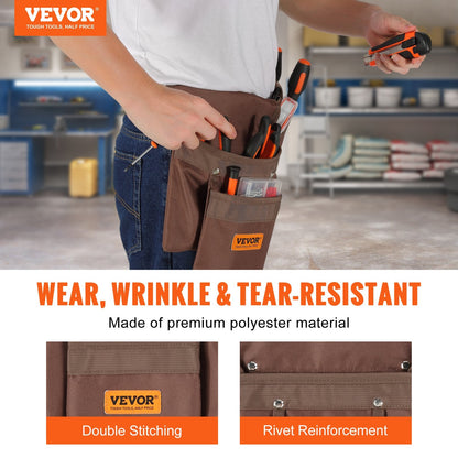 VEVOR Tool Belt, Adjusts From 29 Inches To 54 Inches, Polyester Heavy Duty Tool Pouch Bag, Detachable Tool Bag For Electrician, Carpenter, Handyman, Woodworker, Construction, Framer, Brown