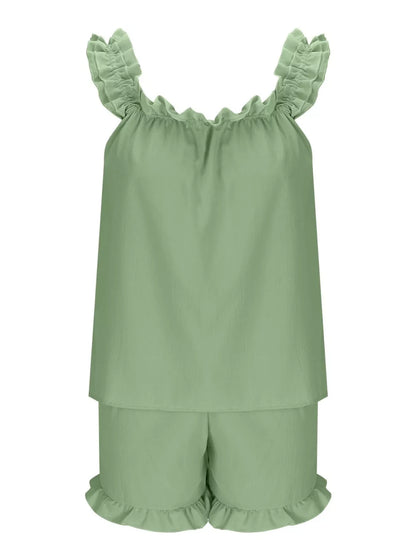 Ruffle Trim Sleeveless Top and Shorts Set