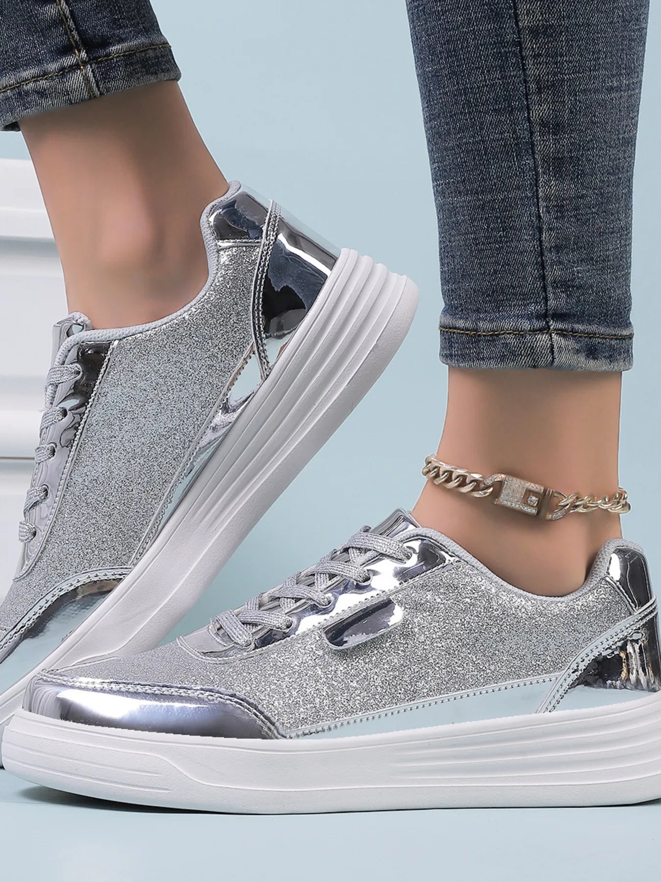 Glitter Metallic Platform Sneakers