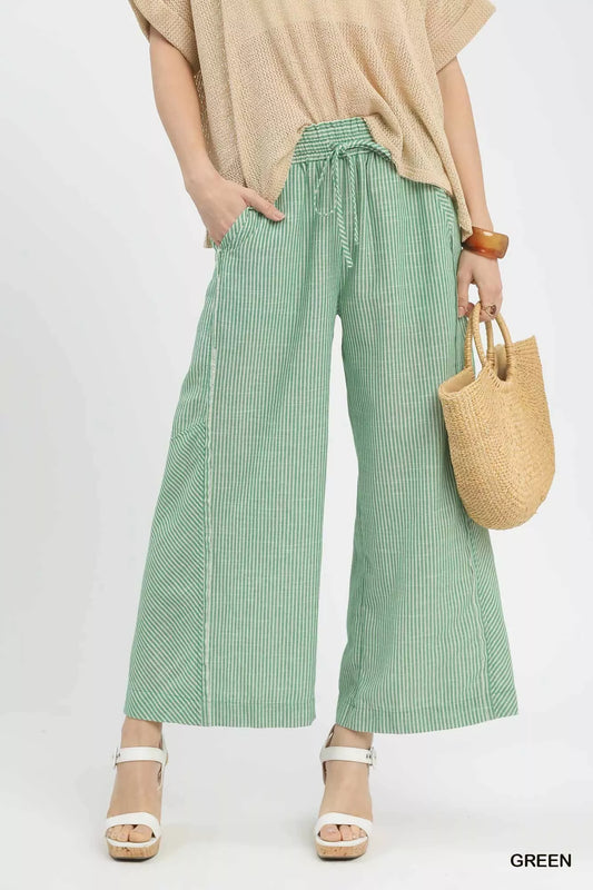 Umgee Linen Blend Striped Wide Leg Pants