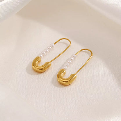 Safety Pin Pearl Accent Earrings