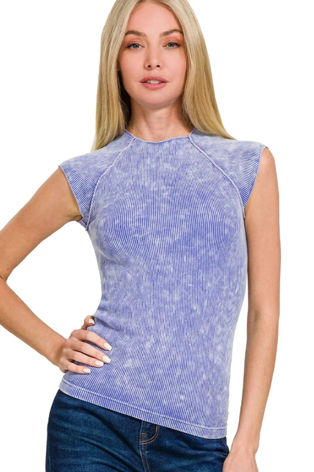 Zenana Stone Washed Ribbed Seamless Top