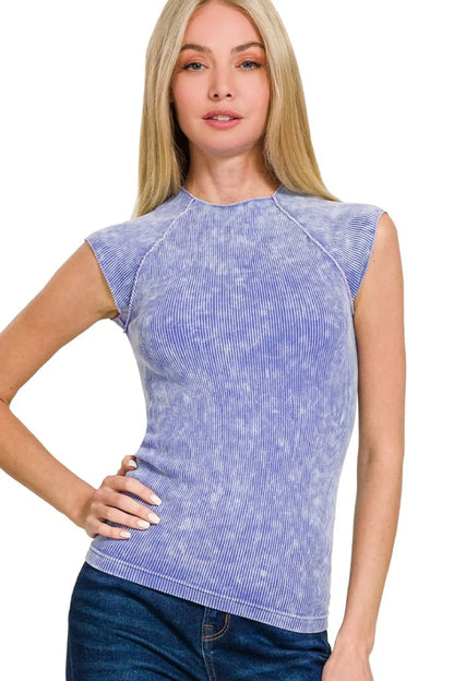 Zenana Stone Washed Ribbed Seamless Top