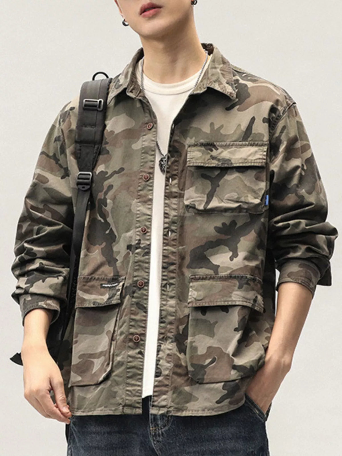 Men's Plus Size Casual Camouflage Cargo Shirt