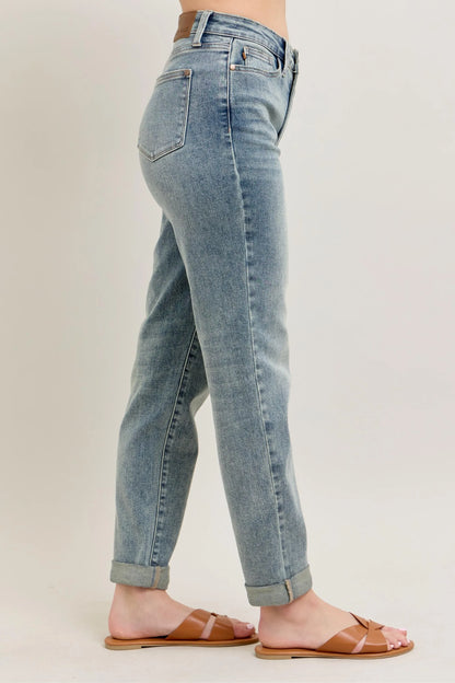 Judy Blue Full Size Hw Vintage Wash Double Roll Cuff Bf Jeans Plus Size