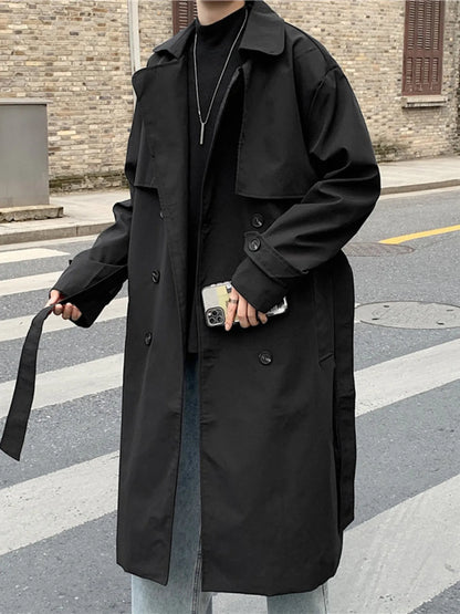 Men's Collared Neck Long Sleeve Double-Breasted Trench Coat